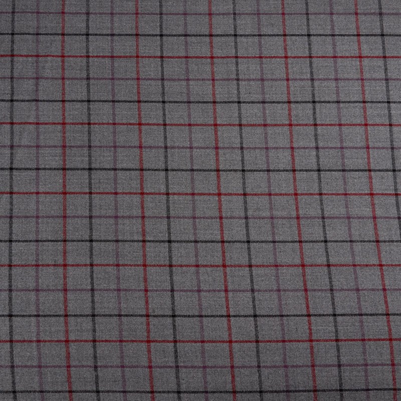 پارچه کشمیر چهارخونه (طوسی روشن-قرمز)