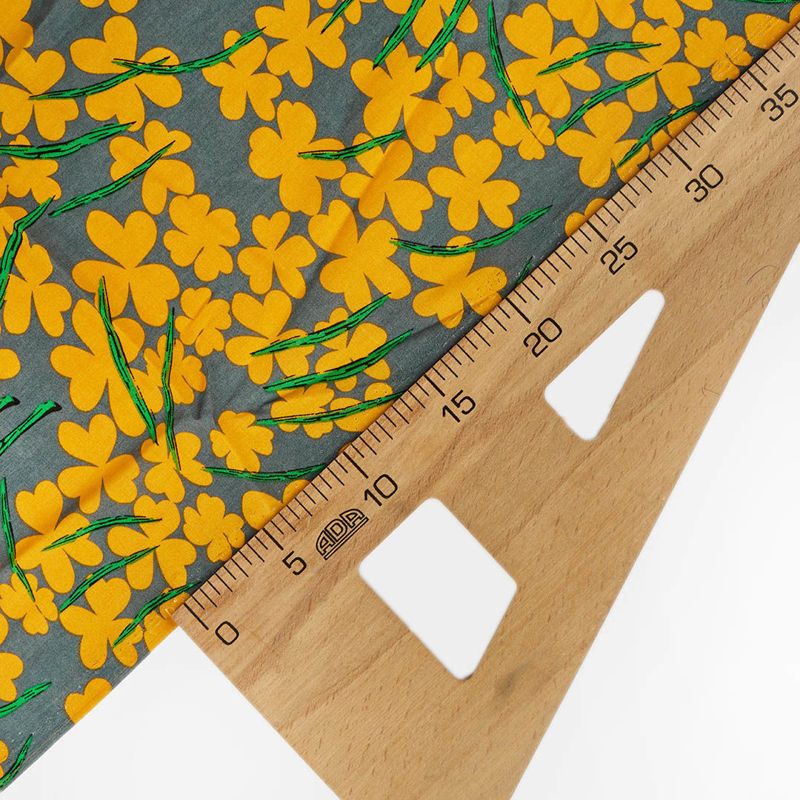 پارچه نخی شکوفه ای طوسی خردلی
