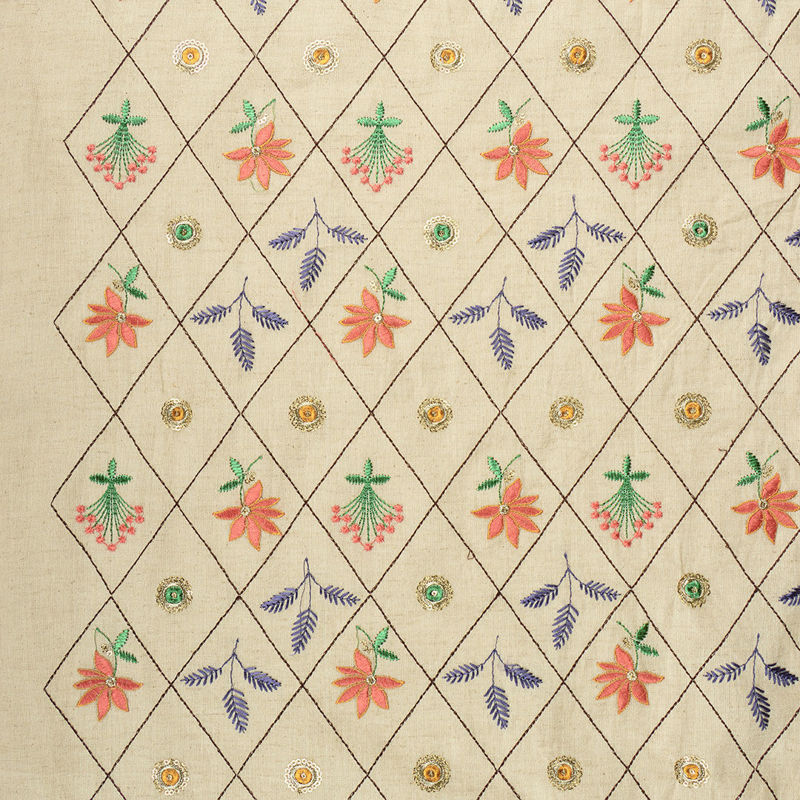 هندی لینن خامه دوزی دیزاین 0123/14 کرم