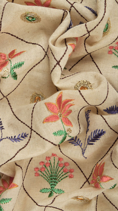 هندی لینن خامه دوزی دیزاین 0123/14 کرم