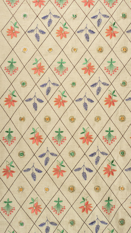 هندی لینن خامه دوزی دیزاین 0123/14 کرم