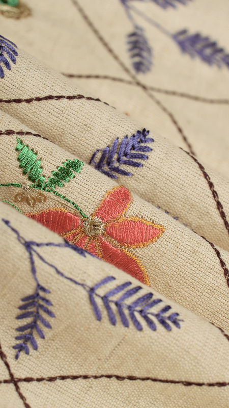 هندی لینن خامه دوزی دیزاین 0123/14 کرم