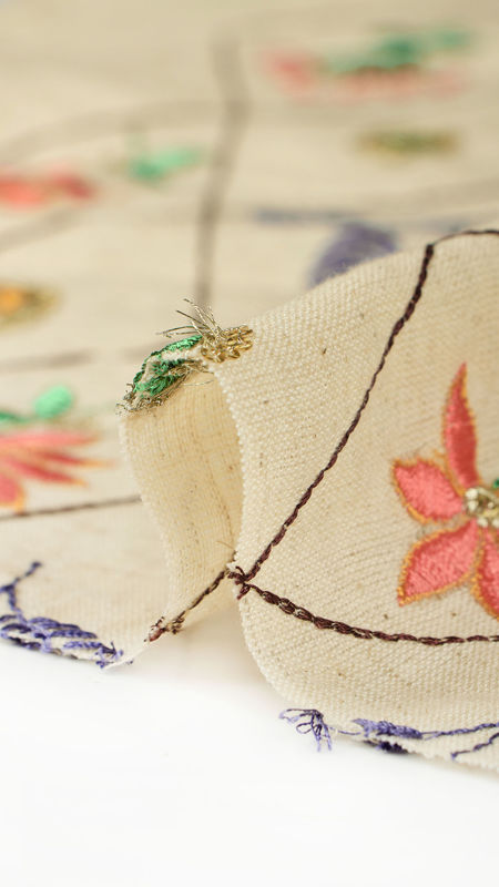 هندی لینن خامه دوزی دیزاین 0123/14 کرم