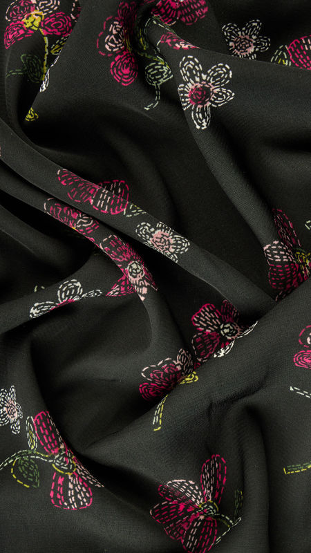 کرپ نخ گلدار مشکی