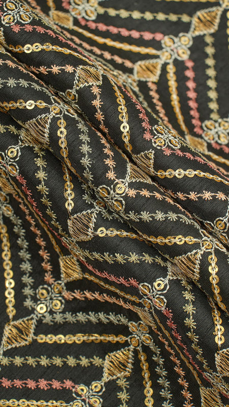 هندی تافته ابریشم گلدوزی020626/4 مشکی  رنگ