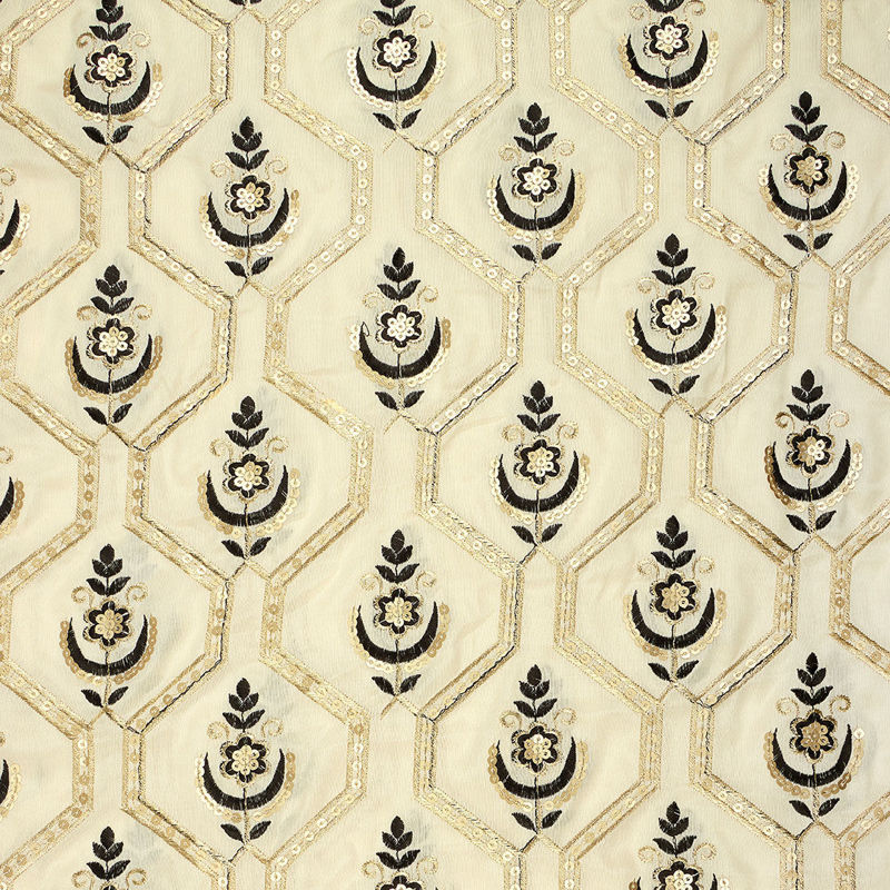 هندی تافته ابریشم گلدوزی 020626/10 شیری  رنگ