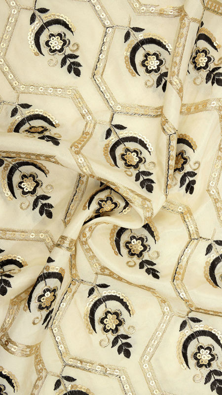 هندی تافته ابریشم گلدوزی 020626/10 شیری  رنگ