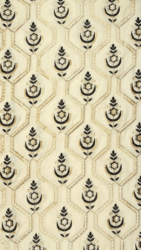 هندی تافته ابریشم گلدوزی 020626/10 شیری  رنگ