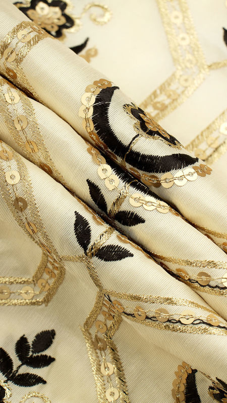 هندی تافته ابریشم گلدوزی 020626/10 شیری  رنگ