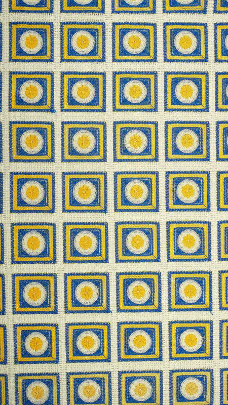 هندی قلاب بافی طرح مربعی 021130 آبی زرد رنگ