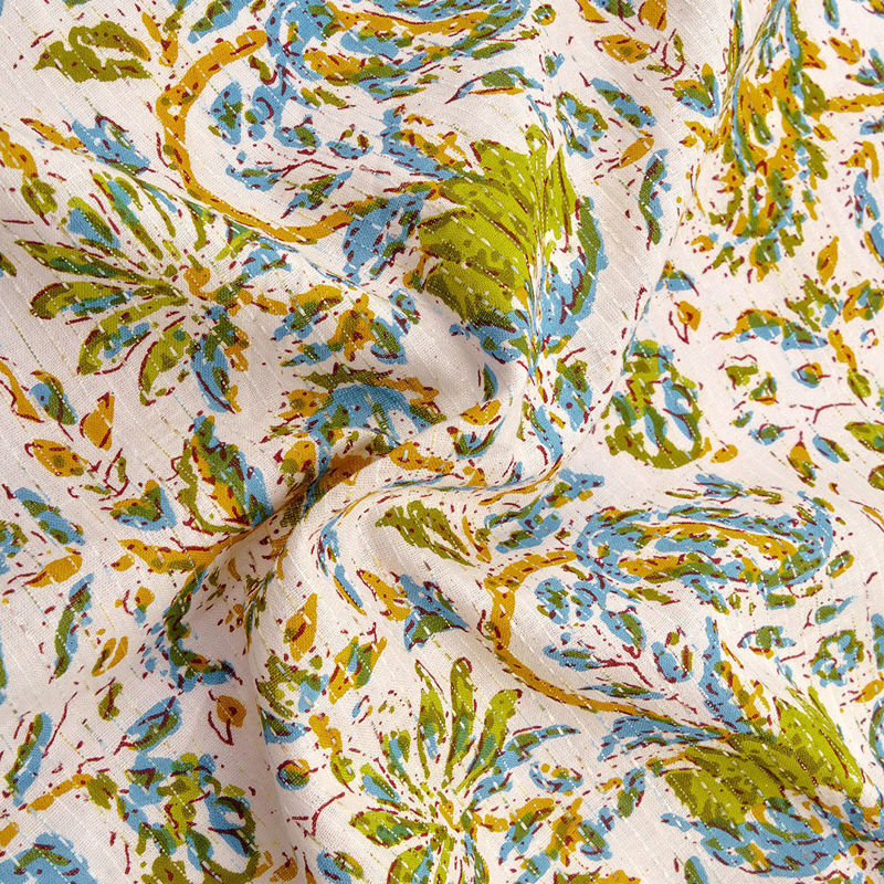 هندی نخی باتیک طرح کوکدوزی 030212/18 سفید سبز رنگ