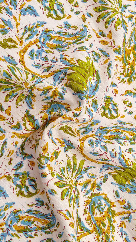 هندی نخی باتیک طرح کوکدوزی 030212/18 سفید سبز رنگ