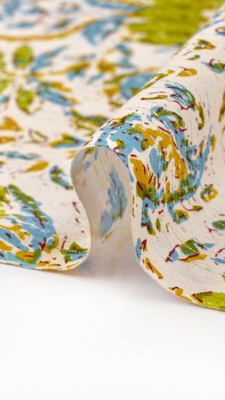 هندی نخی باتیک طرح کوکدوزی 030212/18 سفید سبز رنگ