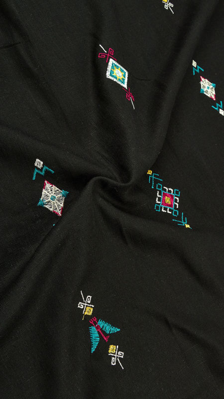 لینن گلدوزی 2رنگ (دیزاین 1) 030230 مشکی رنگ