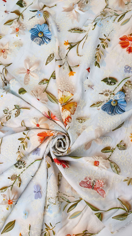 وال نخی خامه دوزی چاپی 040206/2 آبی رنگ