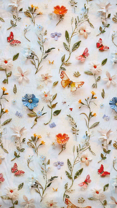 وال نخی خامه دوزی چاپی 040206/2 آبی رنگ