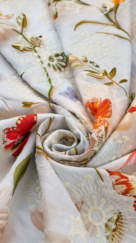 وال نخی خامه دوزی چاپی 040206/2 آبی رنگ