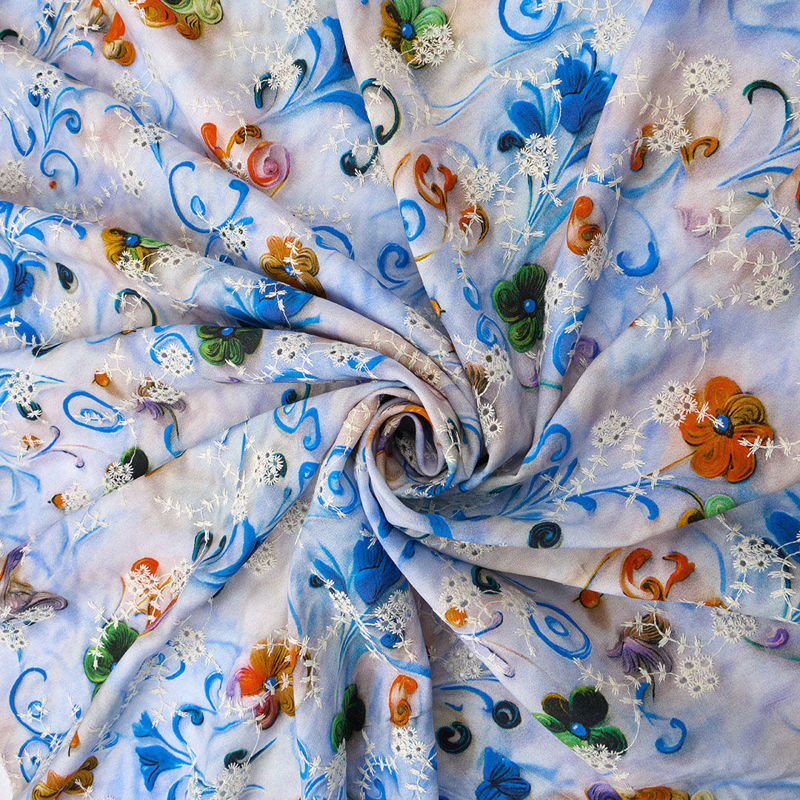 وال نخی خامه دوزی چاپی 040206/4 آبی رنگ