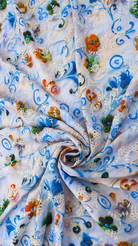 وال نخی خامه دوزی چاپی 040206/4 آبی رنگ