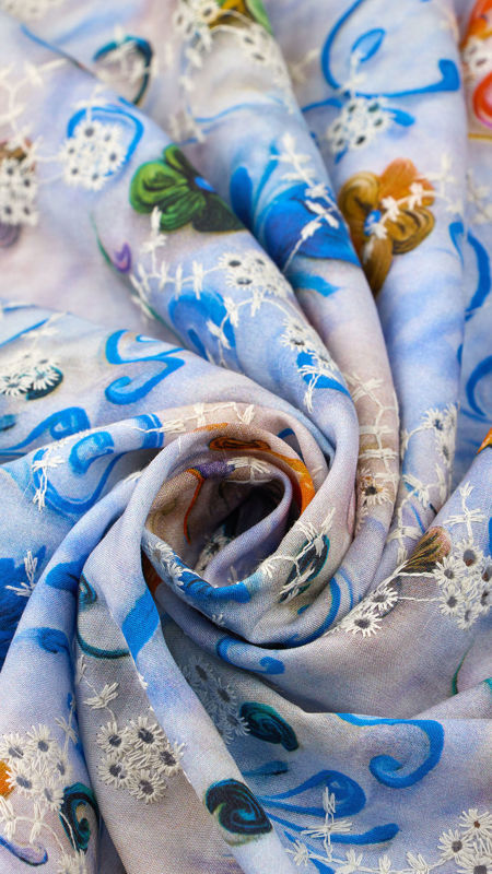 وال نخی خامه دوزی چاپی 040206/4 آبی رنگ