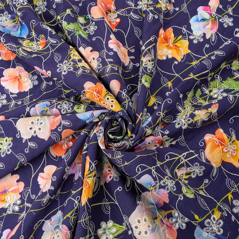 وال نخی خامه دوزی چاپی 040206/3 سرمه ای رنگ