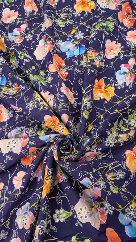 وال نخی خامه دوزی چاپی 040206/3 سرمه ای رنگ