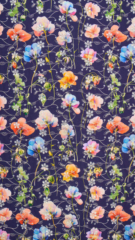 وال نخی خامه دوزی چاپی 040206/3 سرمه ای رنگ