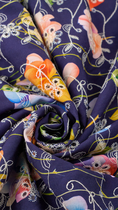 وال نخی خامه دوزی چاپی 040206/3 سرمه ای رنگ