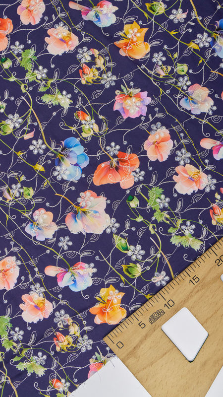 وال نخی خامه دوزی چاپی 040206/3 سرمه ای رنگ