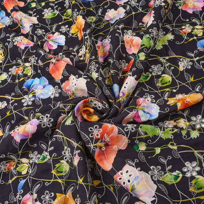 وال نخی خامه دوزی چاپی 040206/3 مشکی رنگ