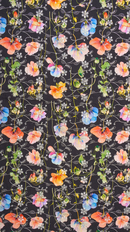 وال نخی خامه دوزی چاپی 040206/3 مشکی رنگ