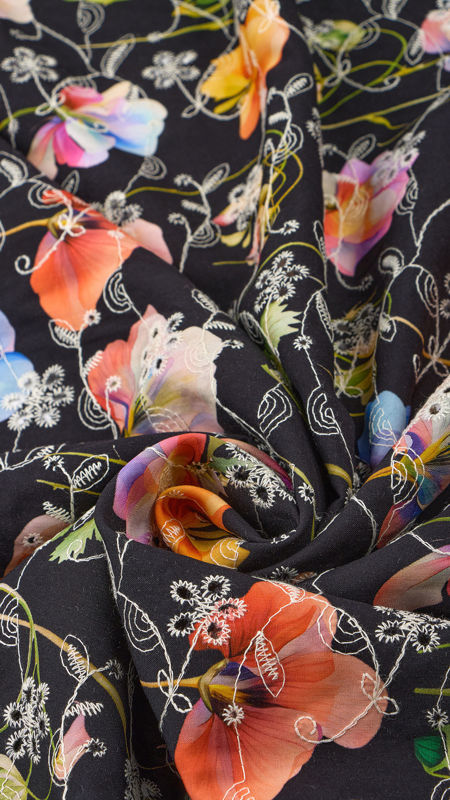 وال نخی خامه دوزی چاپی 040206/3 مشکی رنگ