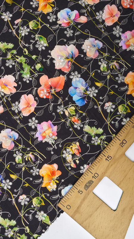 وال نخی خامه دوزی چاپی 040206/3 مشکی رنگ