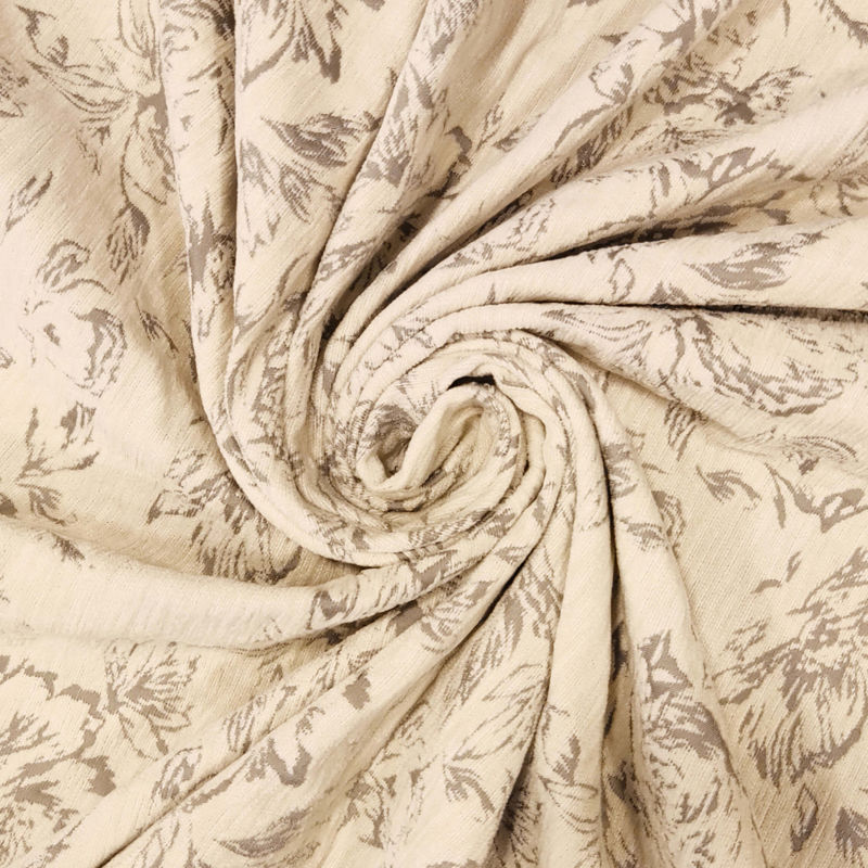 ژاکارد شانل طرح گل رز 040722 کرم طوسی رنگ