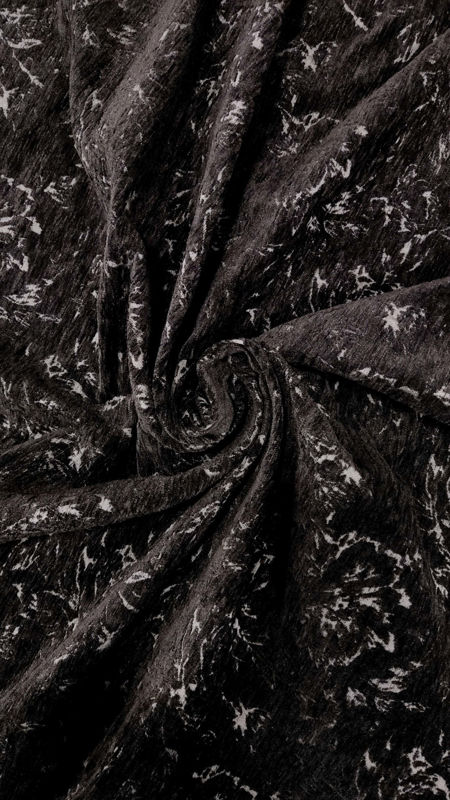 ژاکارد شانل طرح گل رز 040722 مشکی طوسی رنگ